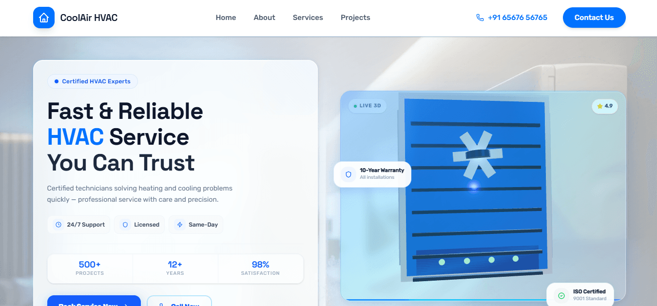 HVAC Landing Website — Landing Page developed by Metvanta